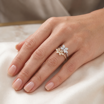 Dual Bloom Lab Grown Diamond Bypass Ring