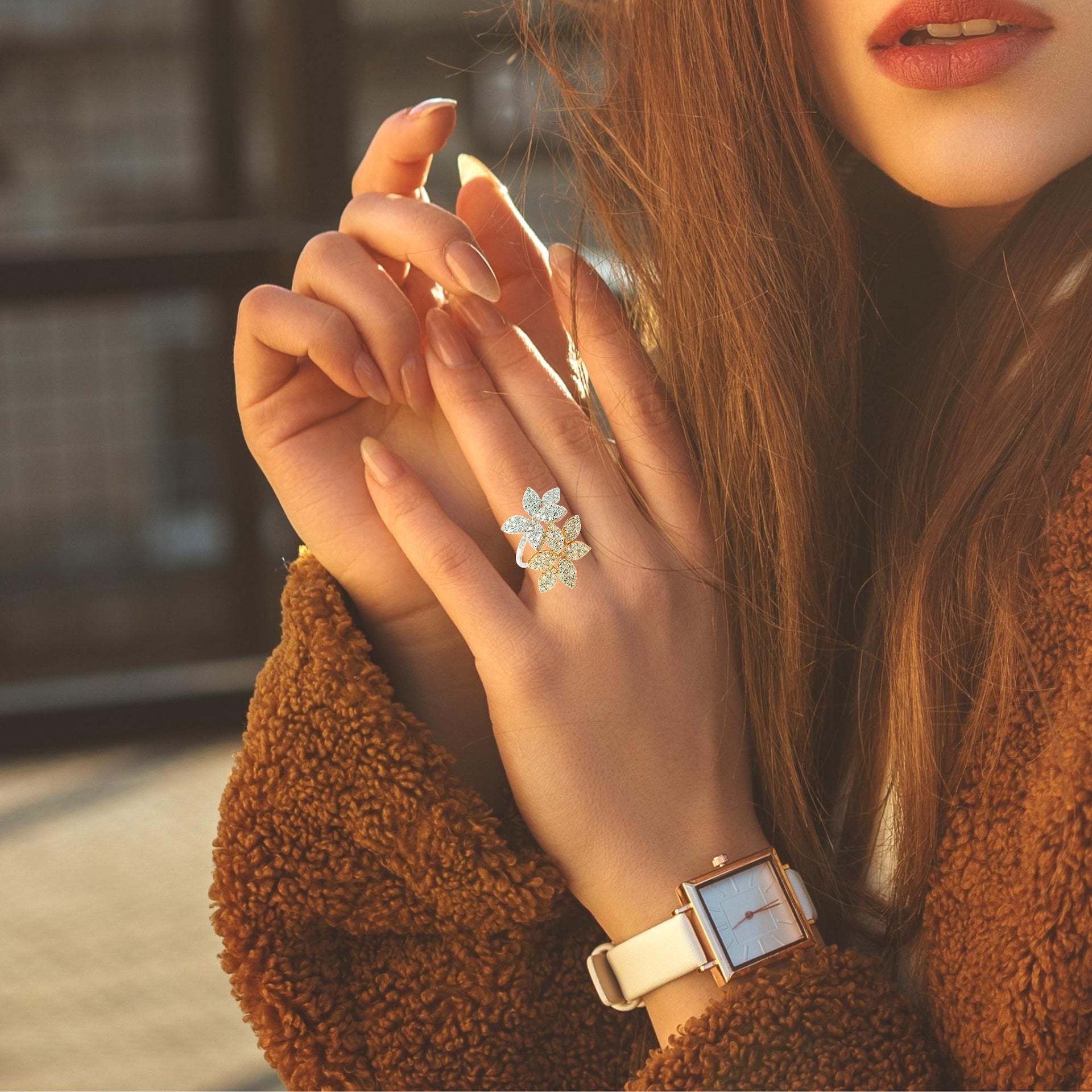 Dual Bloom Lab Grown Diamond Bypass Ring