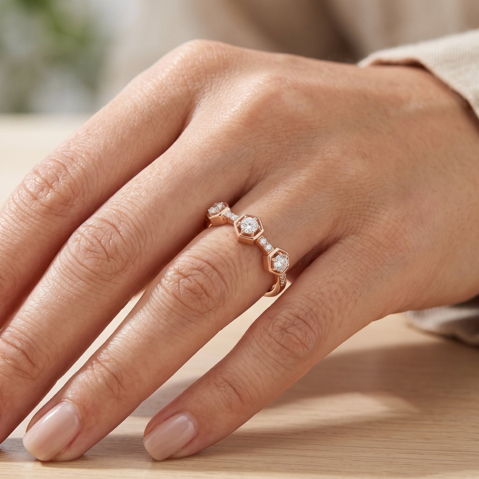 Hexagon Trio Lab Grown Diamond Ring