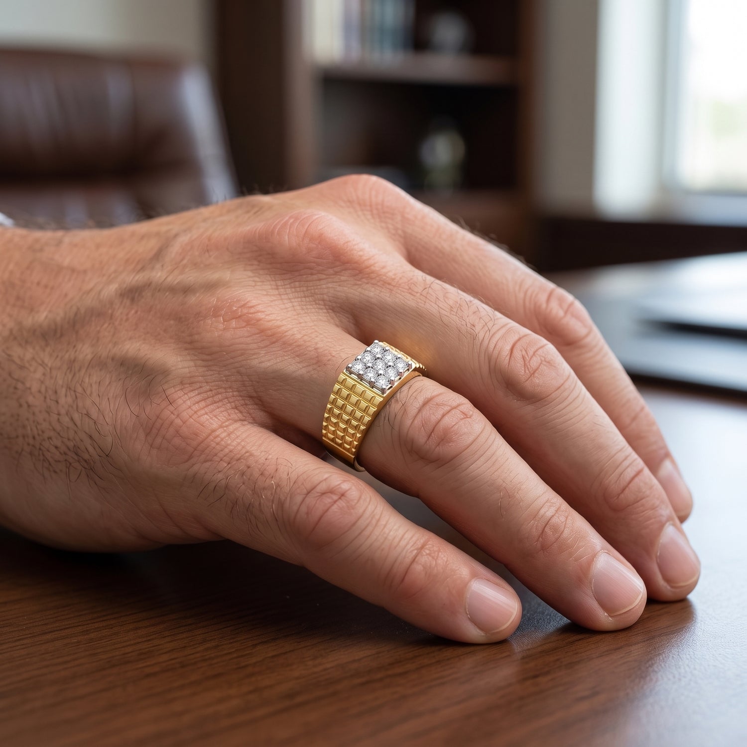 Golden Pave Baron Lab Grown Diamond Ring