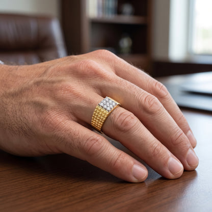 Golden Pave Baron Lab Grown Diamond Ring