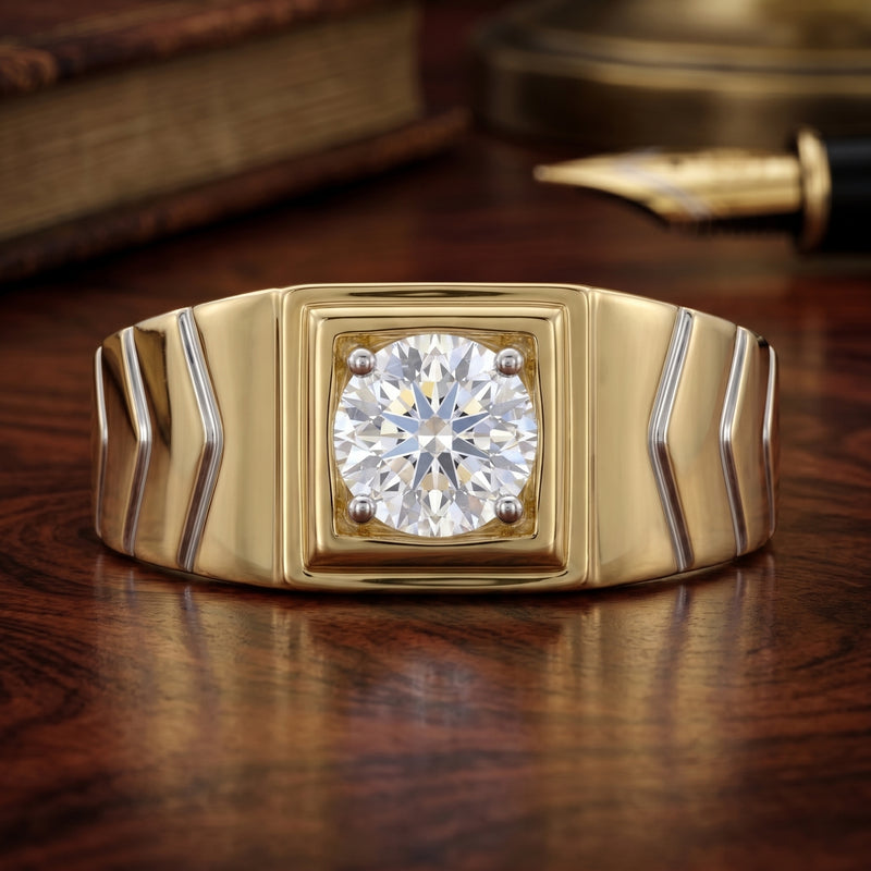 Men’s Chevron Pillar Lab Grown Diamond Ring
