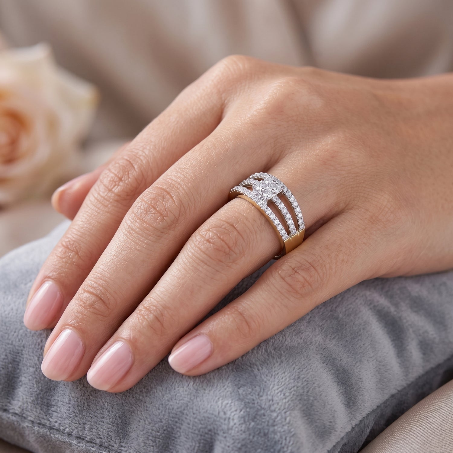 Triptych Square Lab Grown Diamond Ring