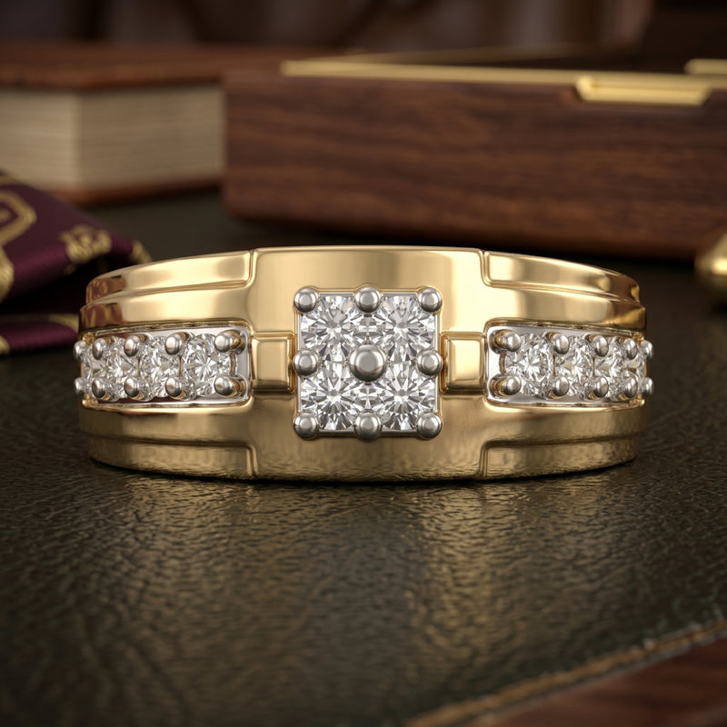 Gold bracelet with diamond accents on a dark surface
