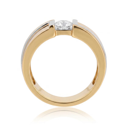 Gold ring with a diamond on a white background