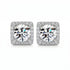 Square halo stud earrings featuring brilliant round lab-grown diamonds surrounded by a sparkling diamond halo on a white background.
