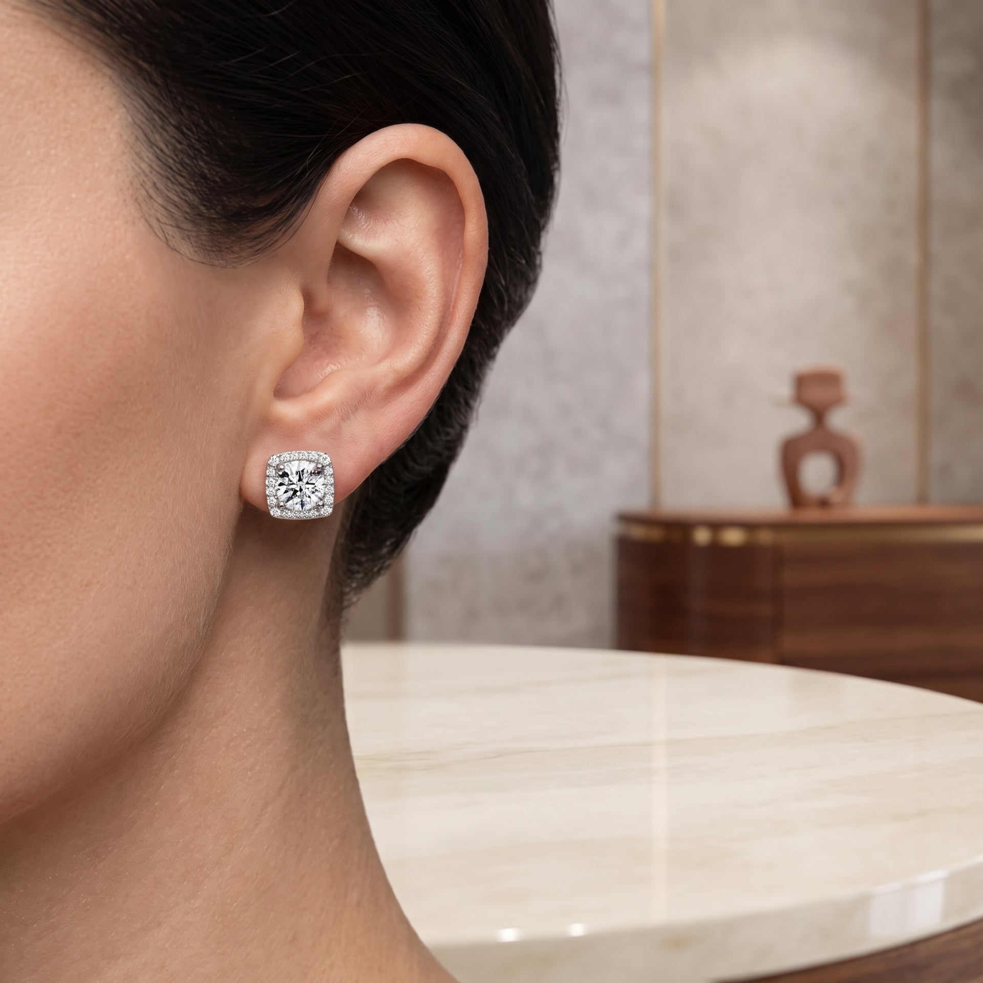 Ornate Halo Solitaire Lab Grown Diamond Earrings