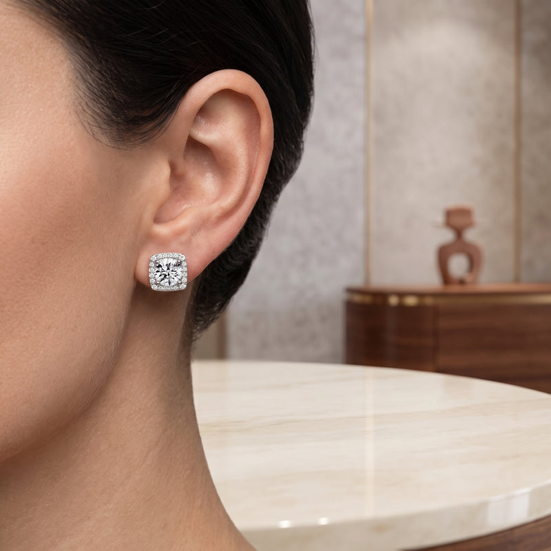 Ornate Halo Solitaire Lab Grown Diamond Earrings