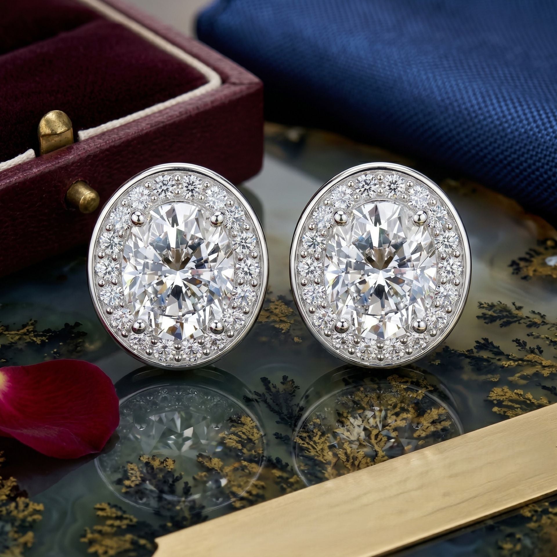 Eternal Oval Halo Solitaire Lab Grown Diamond Earrings