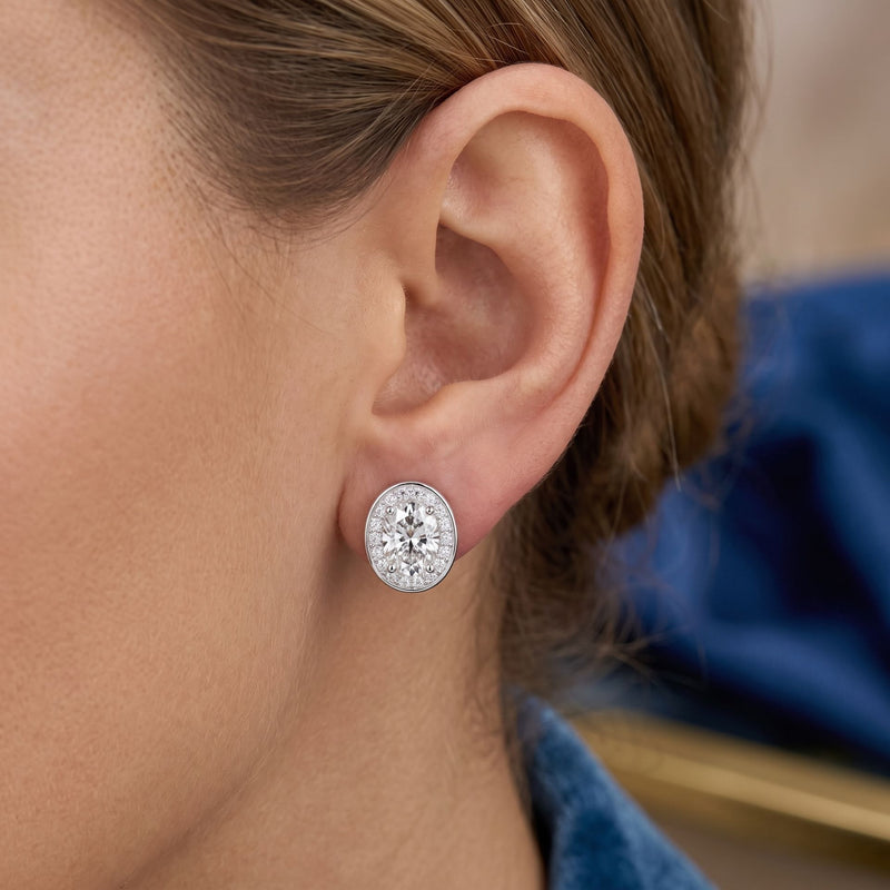 Eternal Oval Halo Solitaire Lab Grown Diamond Earrings
