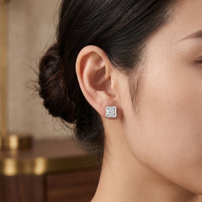 Royal Frame Solitaire Lab Grown Diamond Earrings