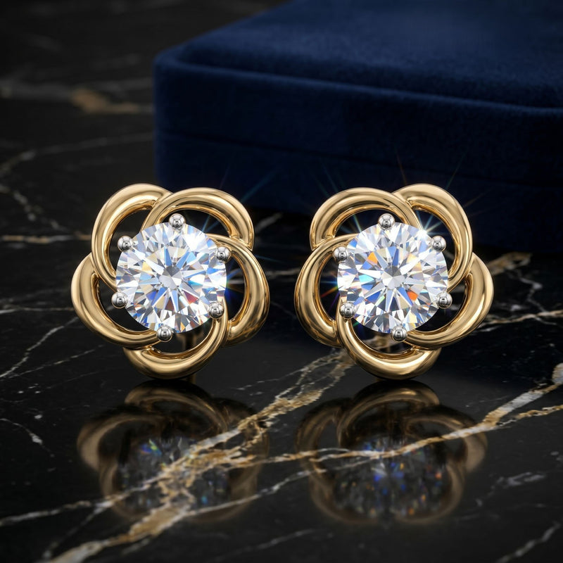 Golden Vortex Solitaire Lab Grown Diamond Earrings