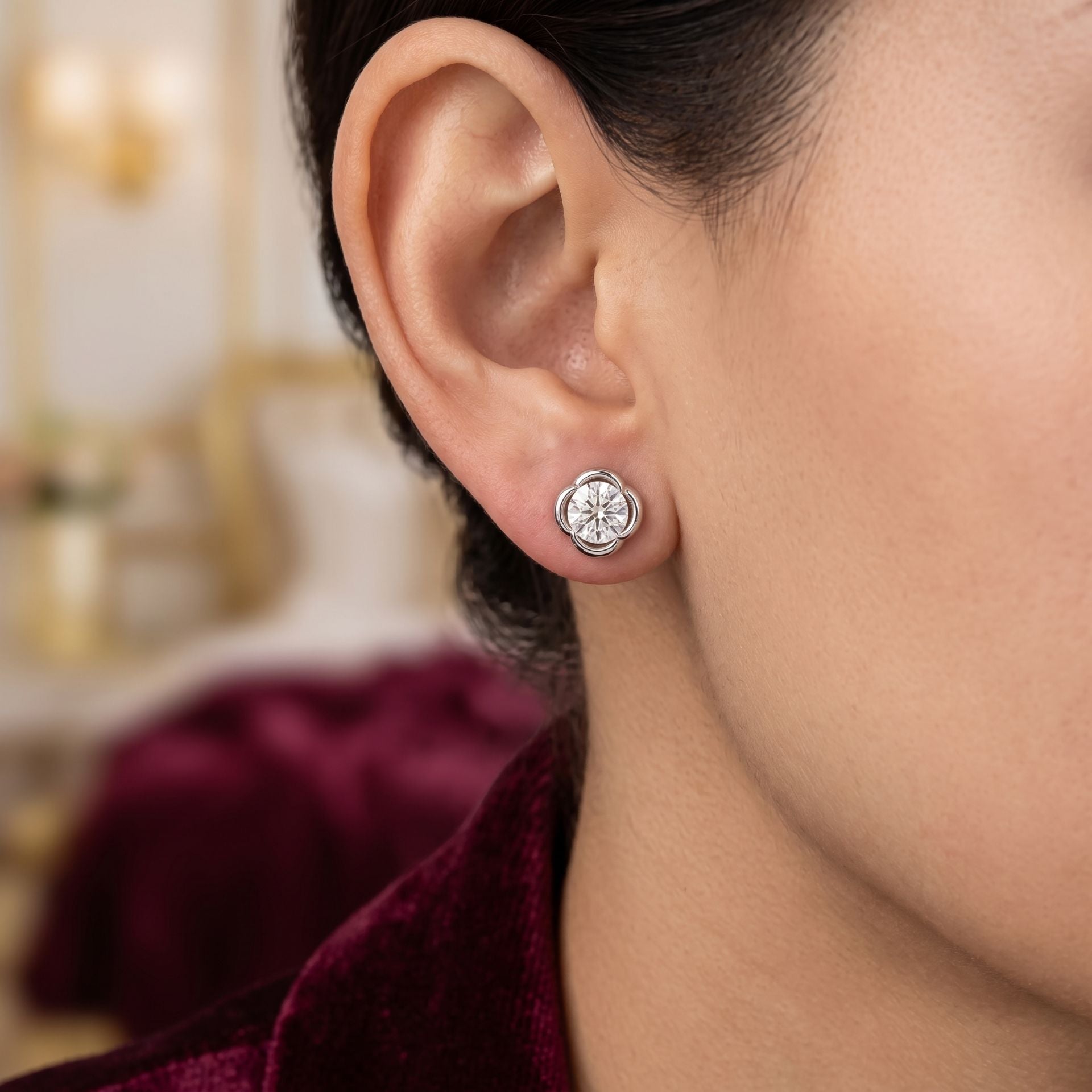 Everpetal Halo Solitaire Lab Grown Diamond Earrings