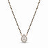A teardrop-shaped pendant necklace featuring a clear pear-cut center stone surrounded by small clear stones, suspended on a black beaded chain with rose gold-toned accents, shown on a plain white background.