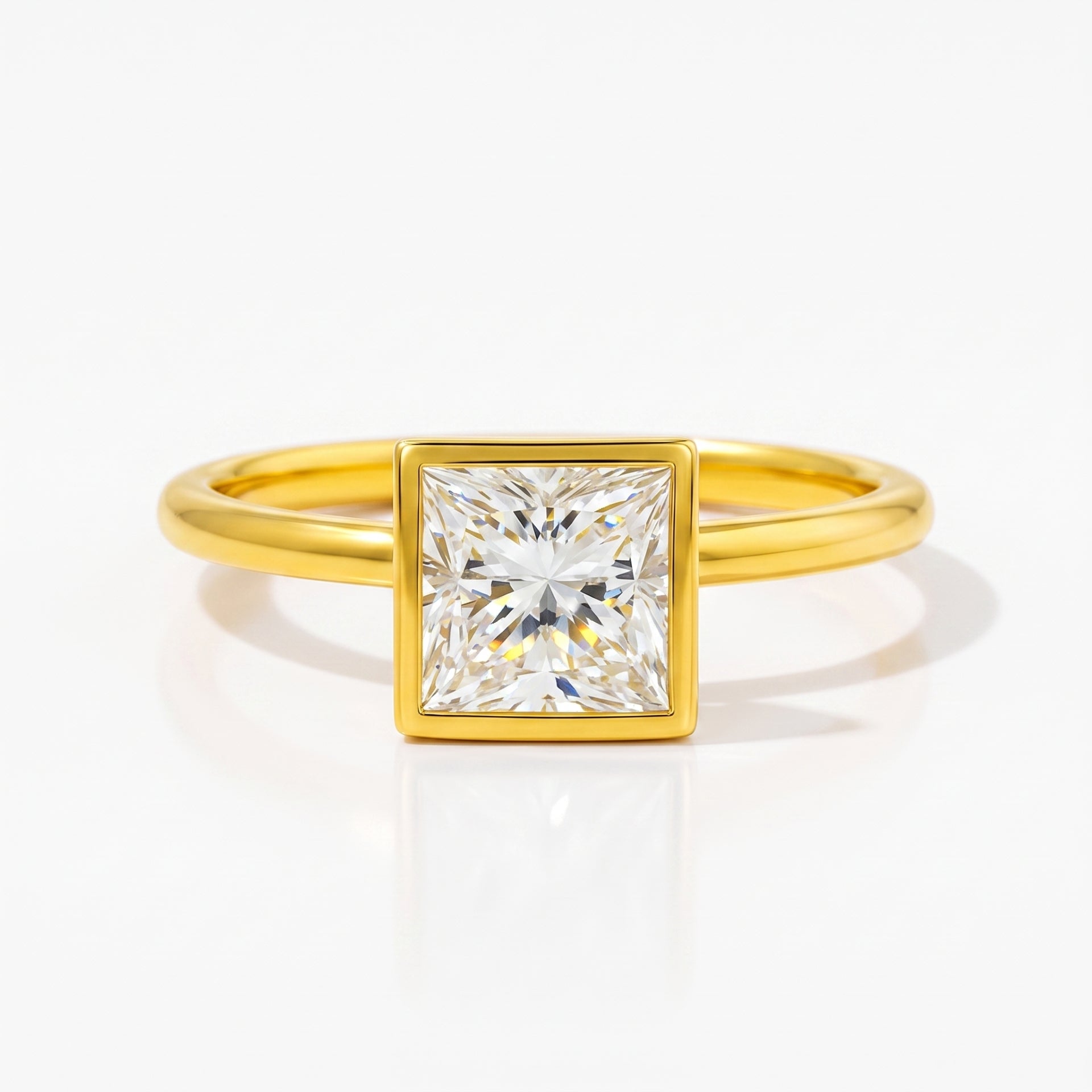 Golden Square Solitaire Lab Grown Diamond Ring