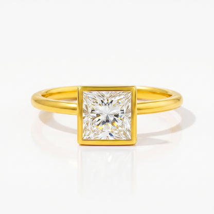 Golden Square Solitaire Lab Grown Diamond Ring