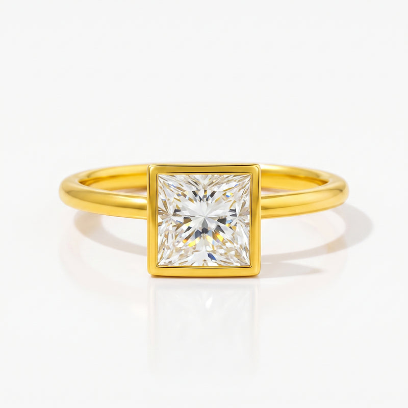 Golden Square Solitaire Lab Grown Diamond Ring