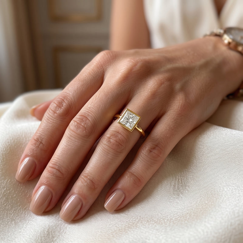Golden Square Solitaire Lab Grown Diamond Ring
