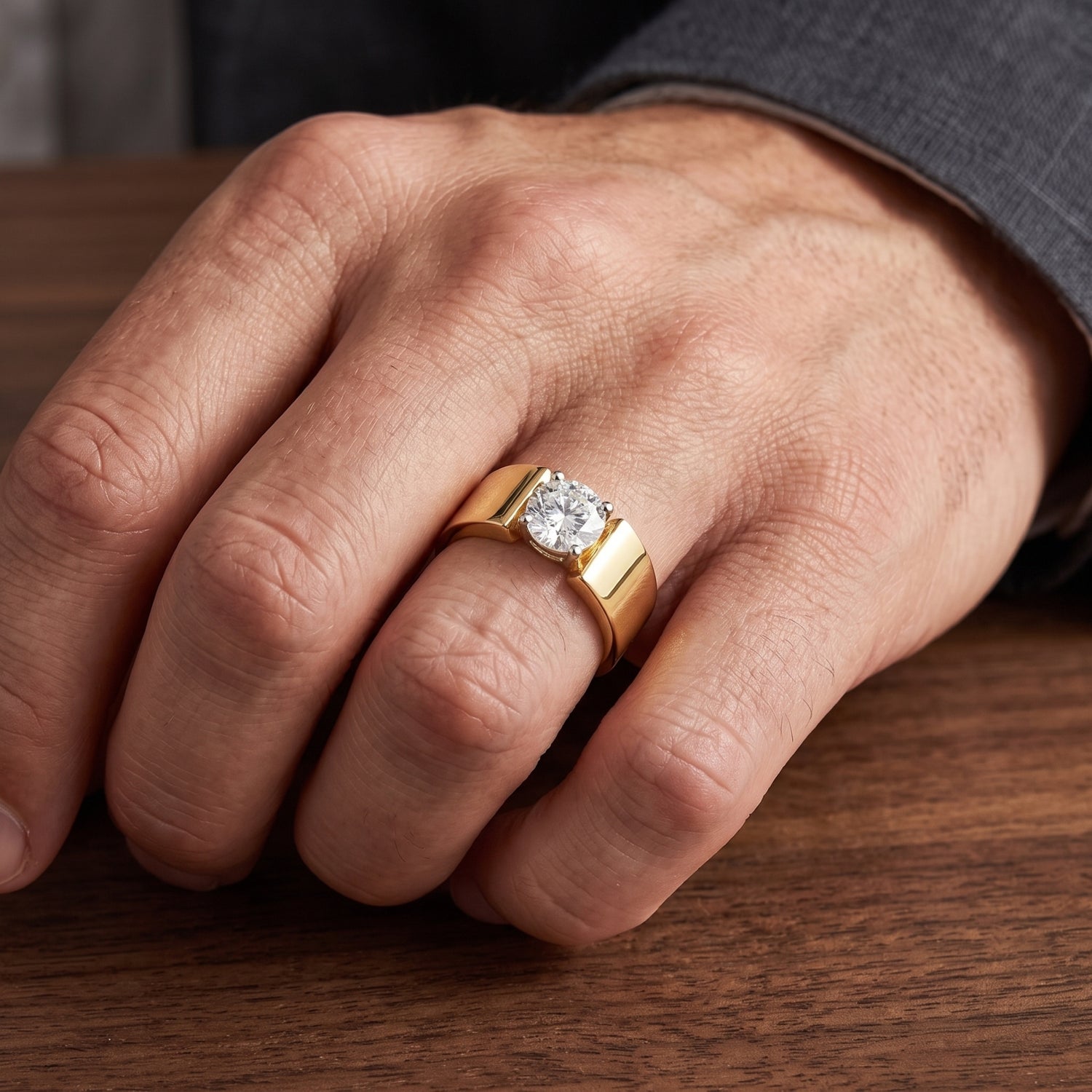 Noble Plain Statement Solitaire Lab Grown Diamond Ring