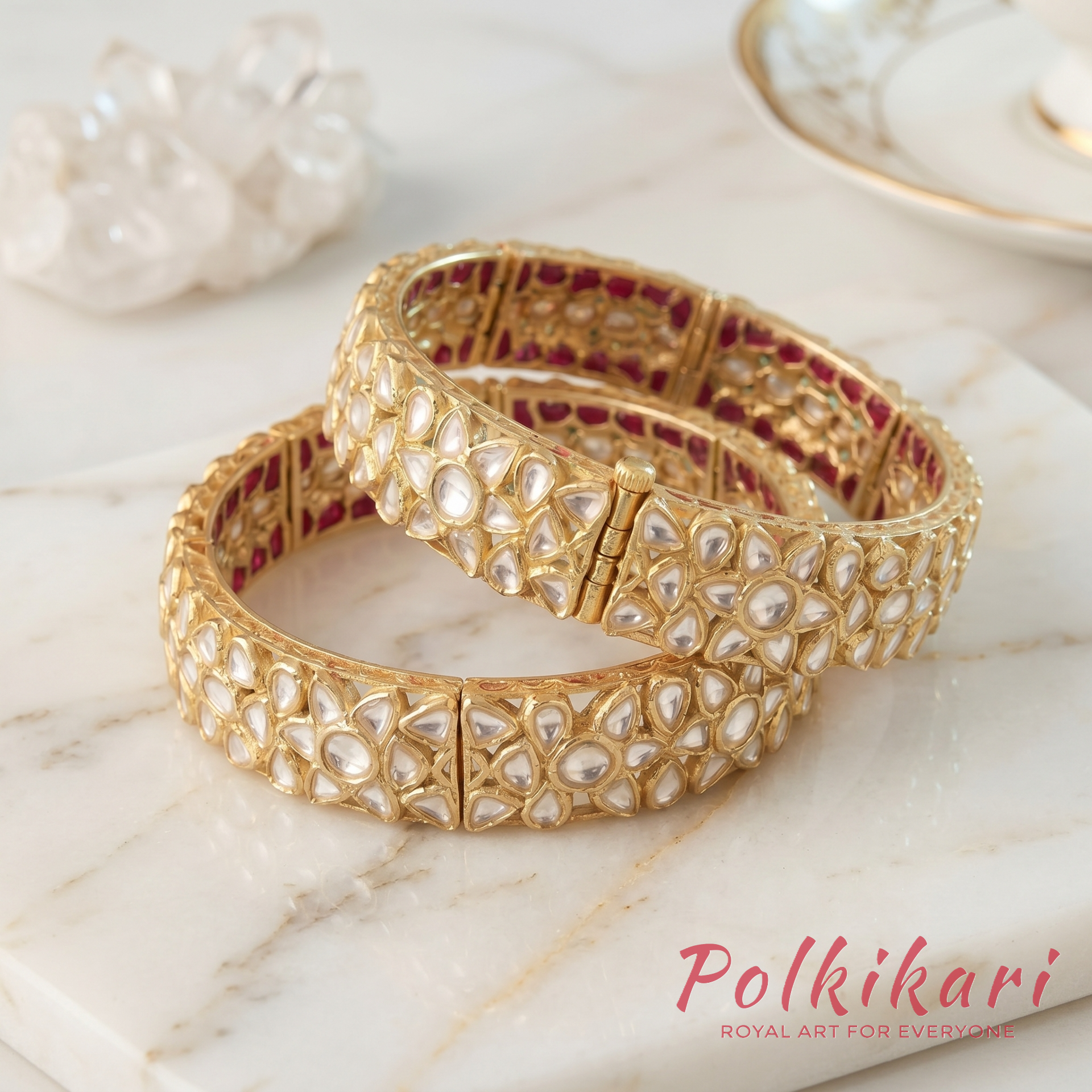 Lattice Glow Lab Grown Polki Bangles (Pair)