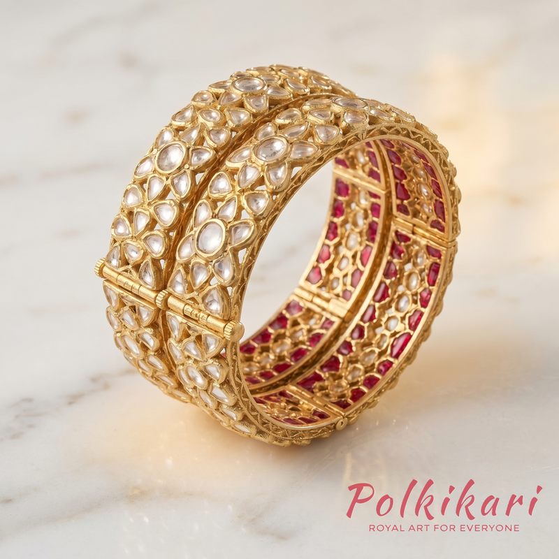 Lattice Glow Lab Grown Polki Bangles (Pair)