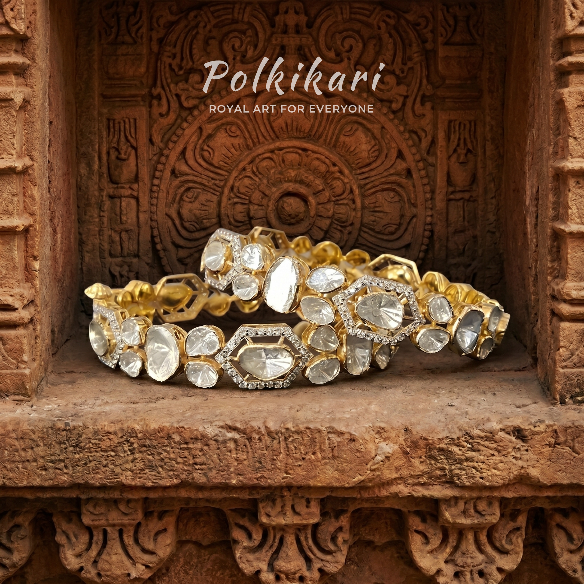 Modern Mosaic Lab Grown Polki Bangles (Pair)
