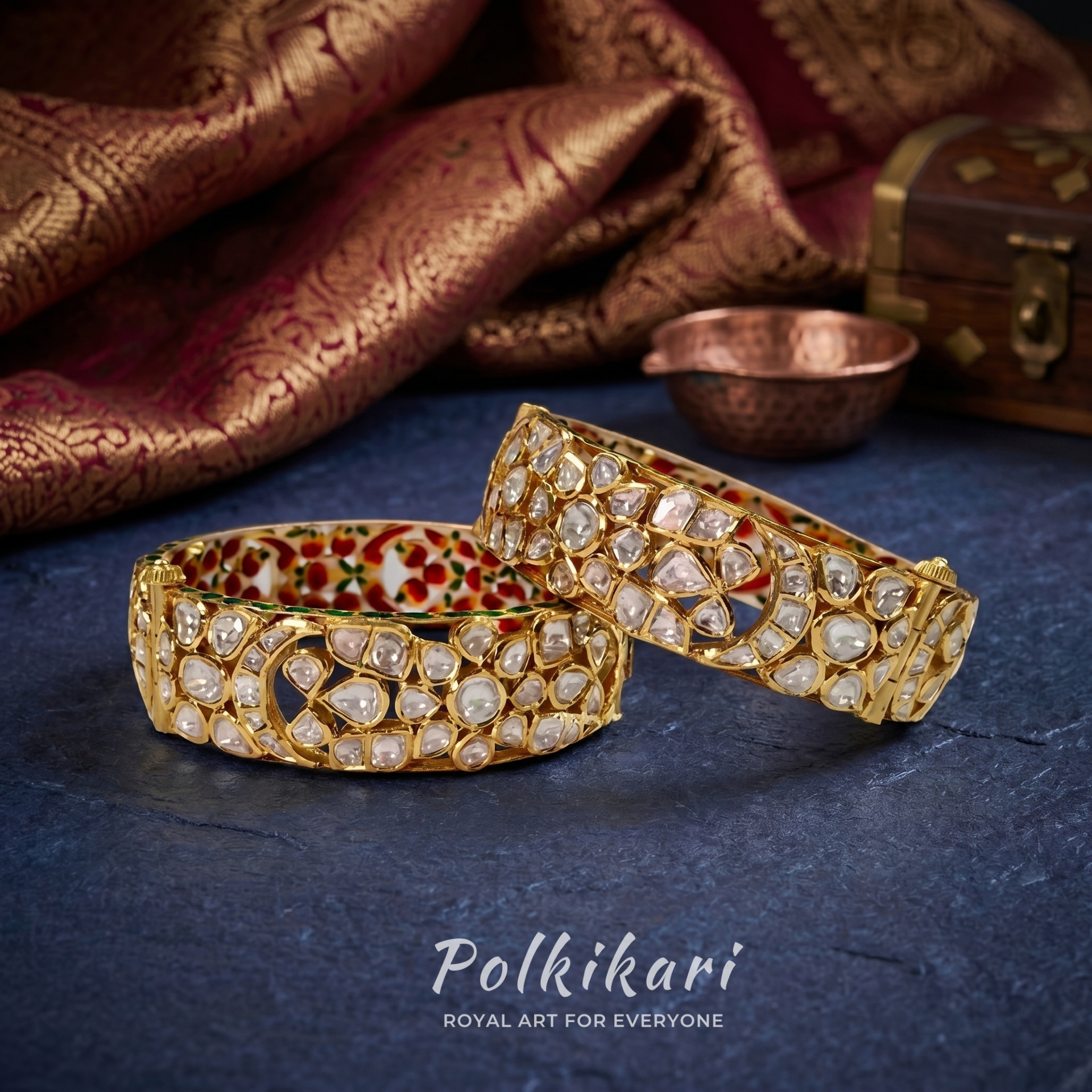 Gilded Blossom Lab Grown Polki Bangles (Pair)