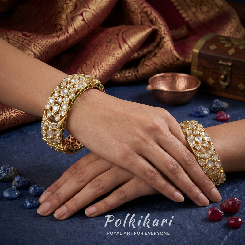 Gilded Blossom Lab Grown Polki Bangles (Pair)
