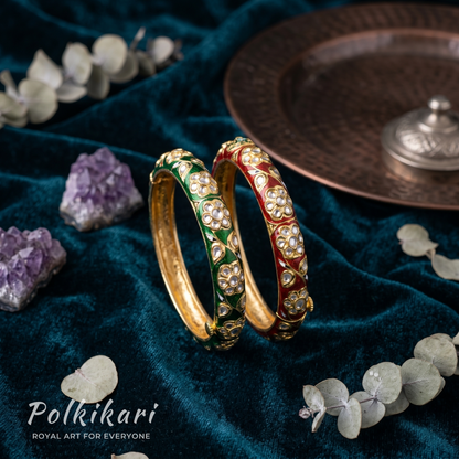 Signature Meenakari Lab Grown Polki Bangles (Pair)