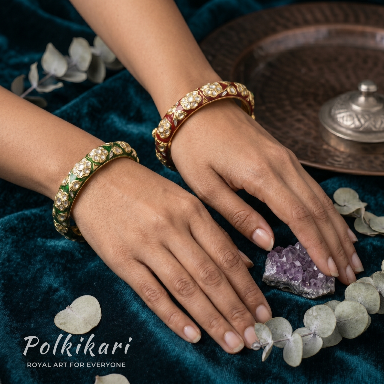 Signature Meenakari Lab Grown Polki Bangles (Pair)
