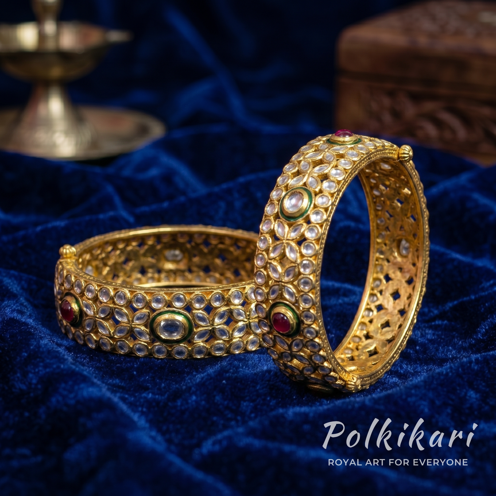 Gilded Galaxy Lab Grown Polki Bangles (Pair)
