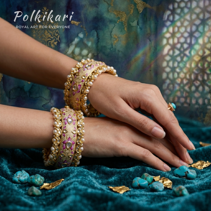 Painted Porcelain Lab Grown Polki Bangles (Pair)