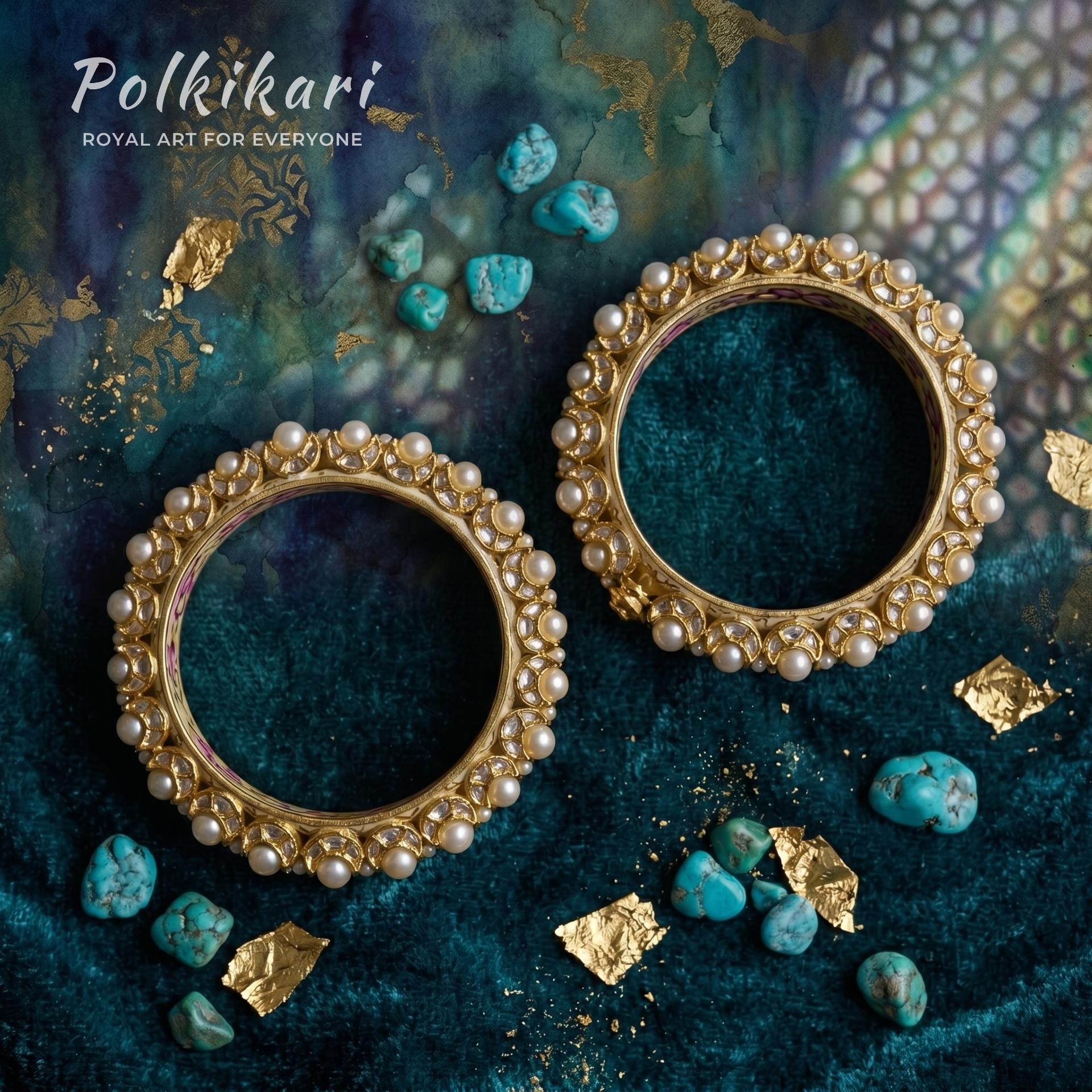 Painted Porcelain Lab Grown Polki Bangles (Pair)