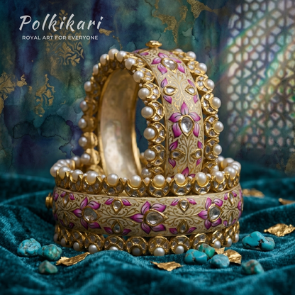 Painted Porcelain Lab Grown Polki Bangles (Pair)