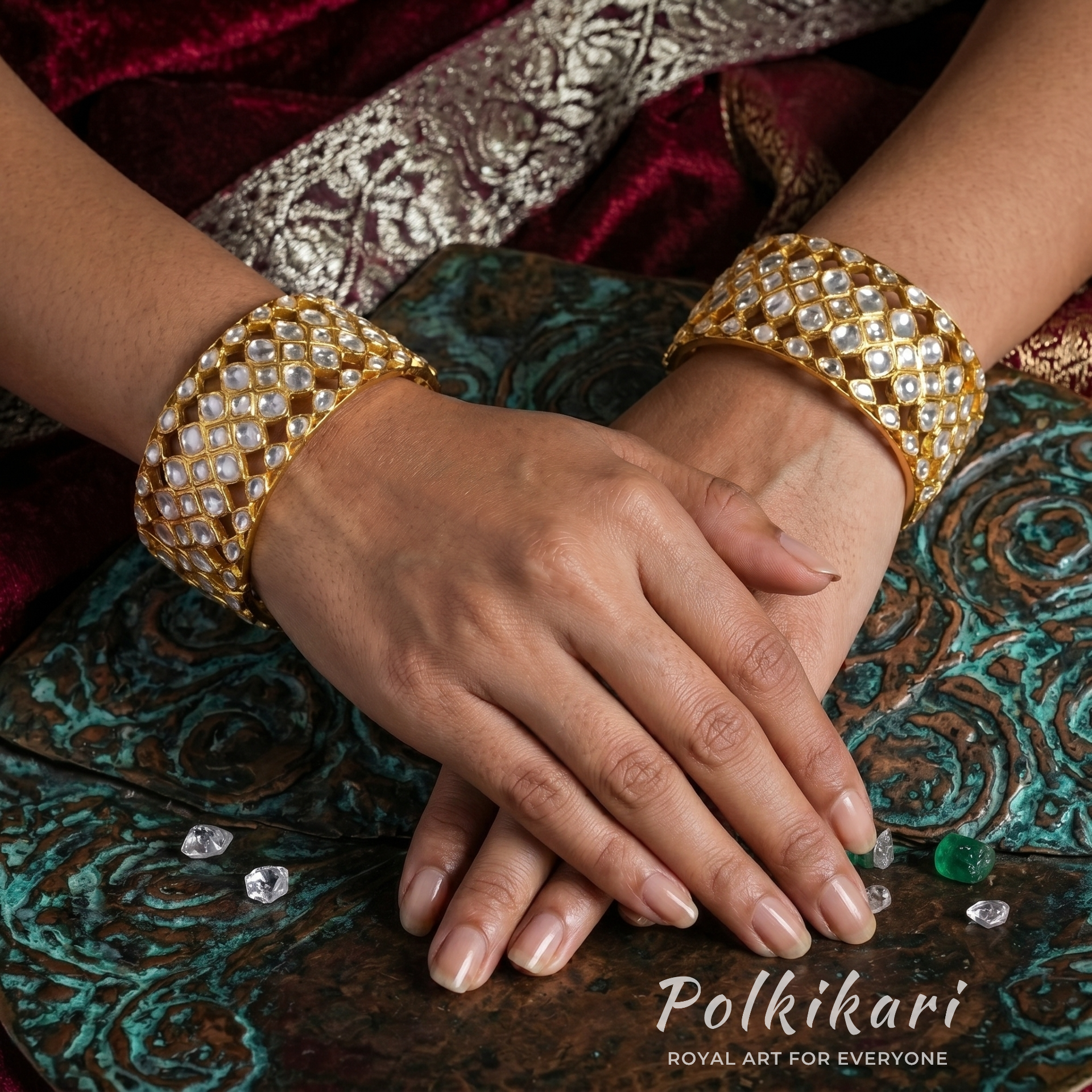 Sovereign Trellis Lab Grown Polki Bangles (Pair)