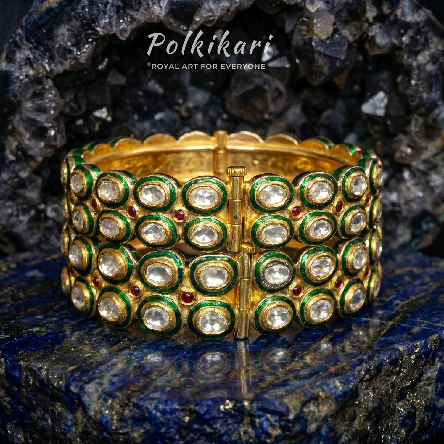 Luminous Lattice Lab Grown Polki Bangles (Pair)