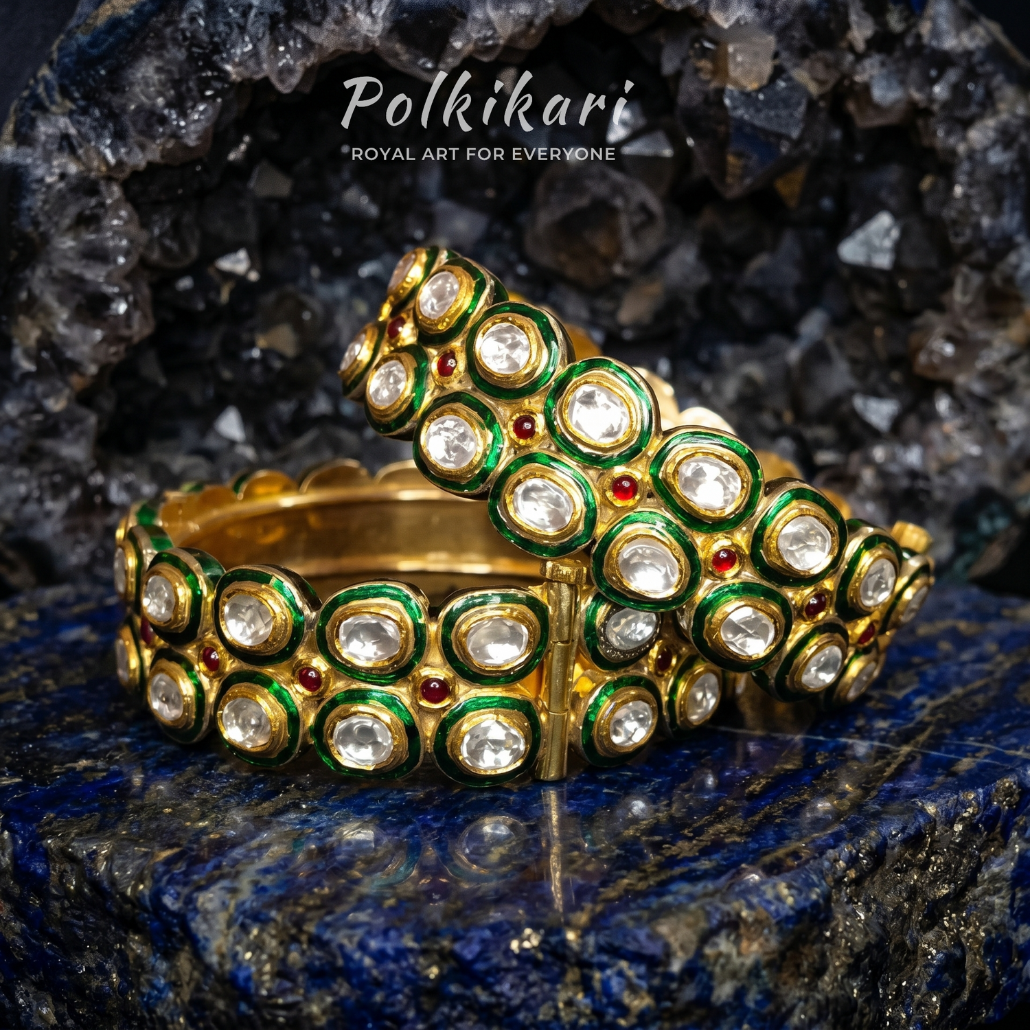 Luminous Lattice Lab Grown Polki Bangles (Pair)