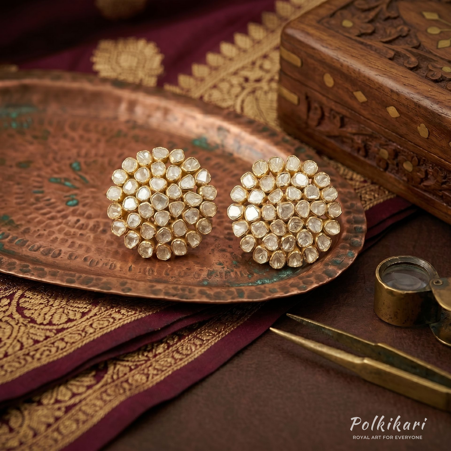 Grand Sunflower Lab Grown Polki Earrings