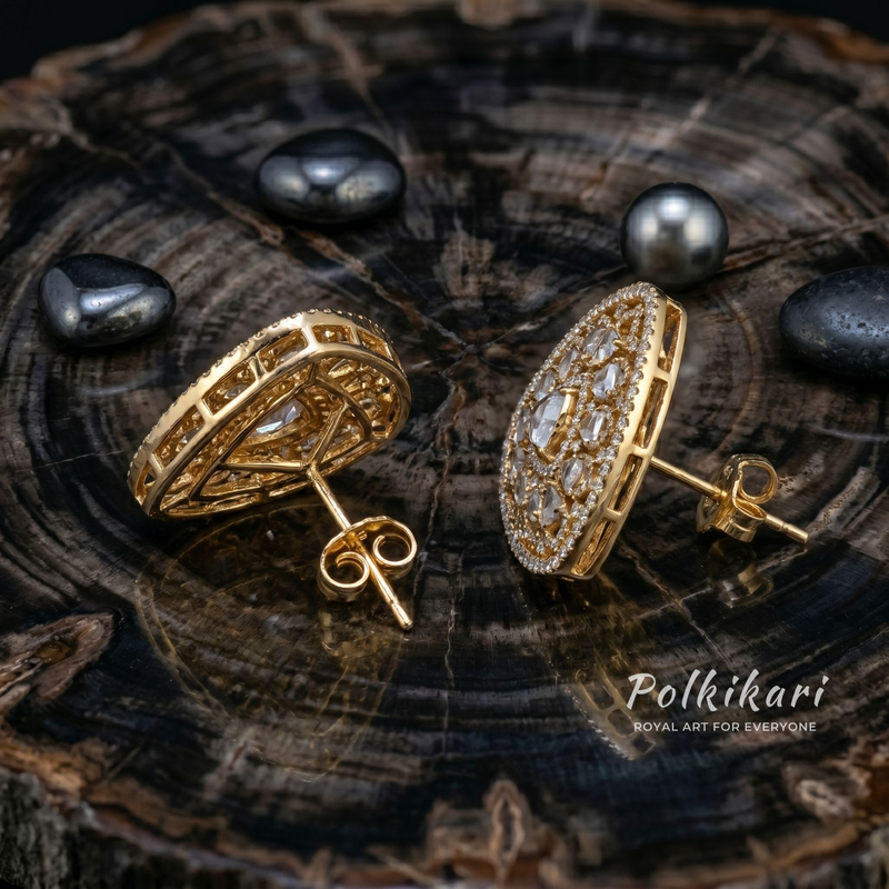 Rajwada Lace Lab Grown Polki Earrings