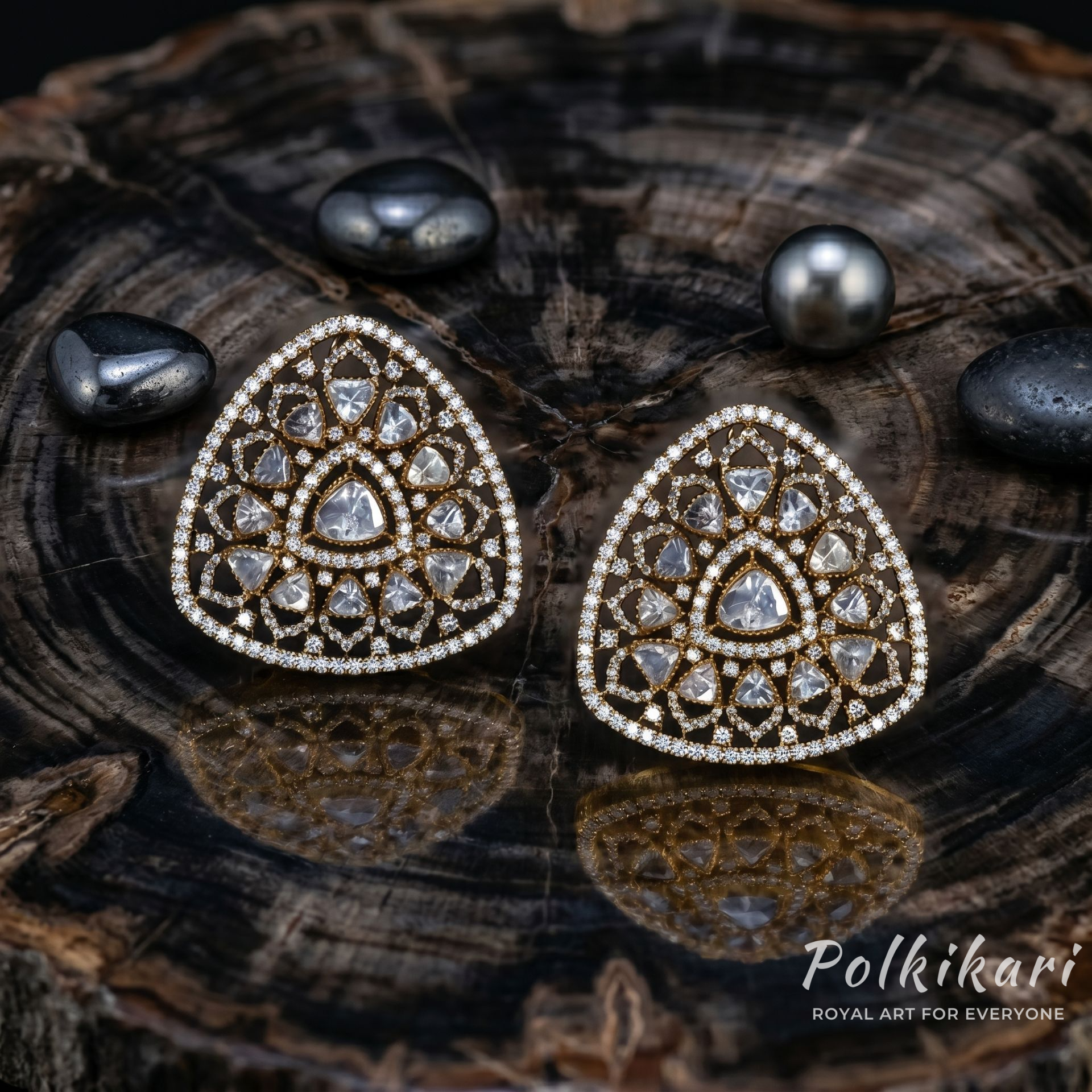 Rajwada Lace Lab Grown Polki Earrings