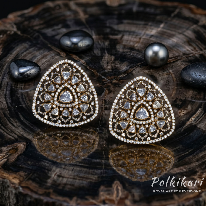 Rajwada Lace Lab Grown Polki Earrings