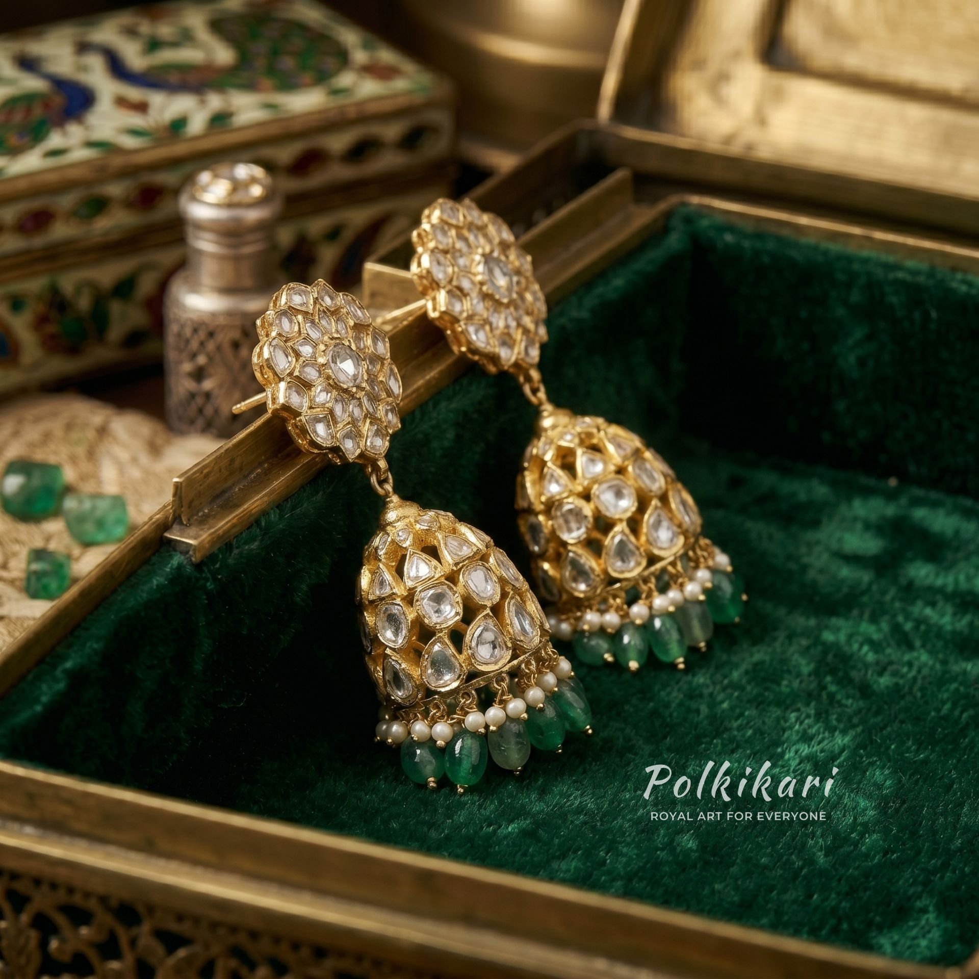 Lotus Dome Lab Grown Polki Earrings