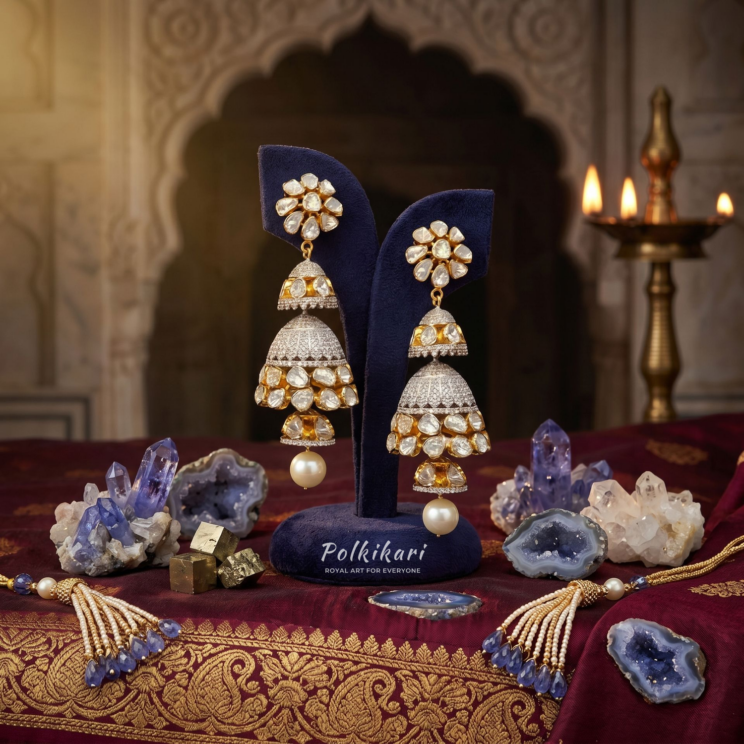 Blossoming Rosettes Lab Grown Polki Earrings