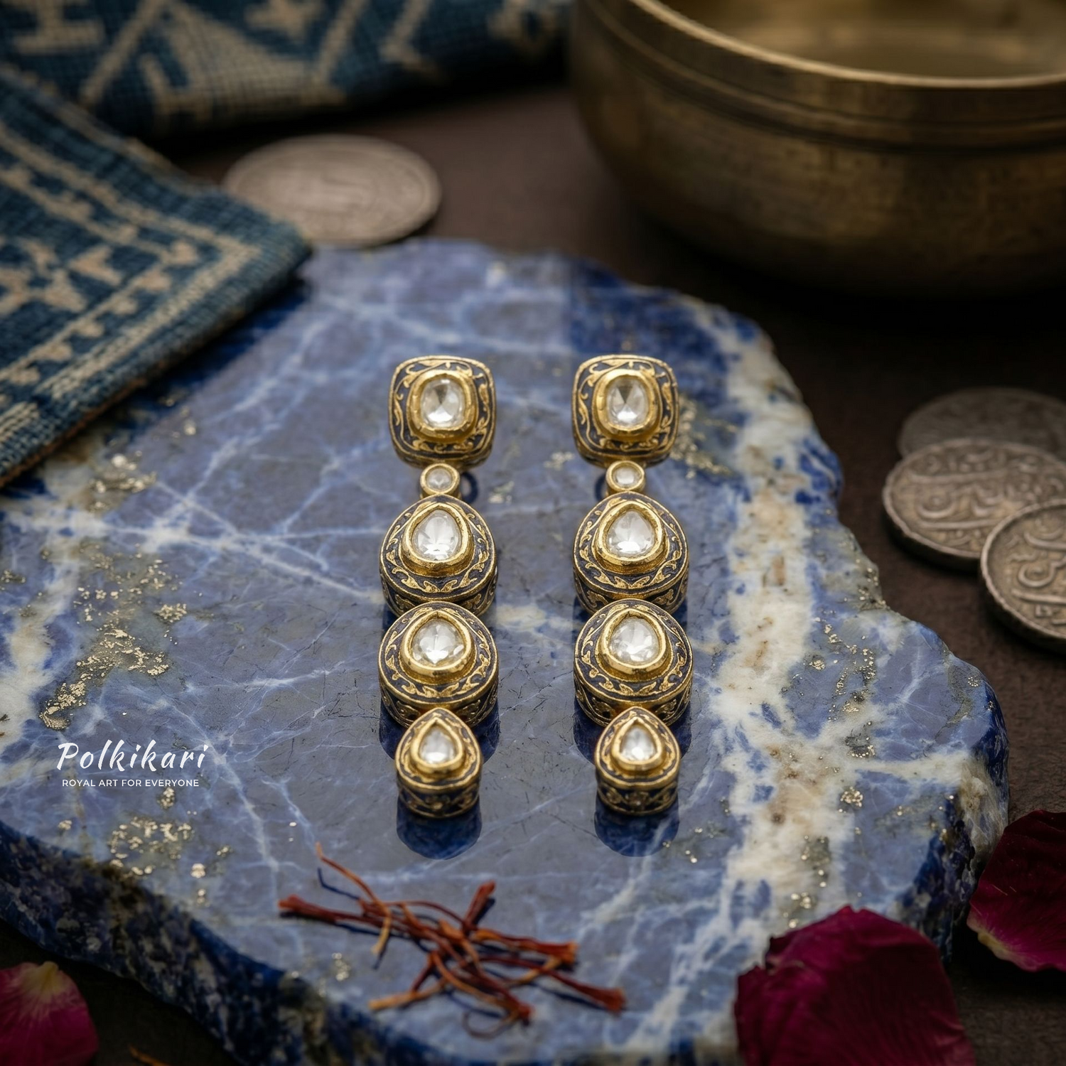 Imperial Damascus Lab Grown Polki Earrings