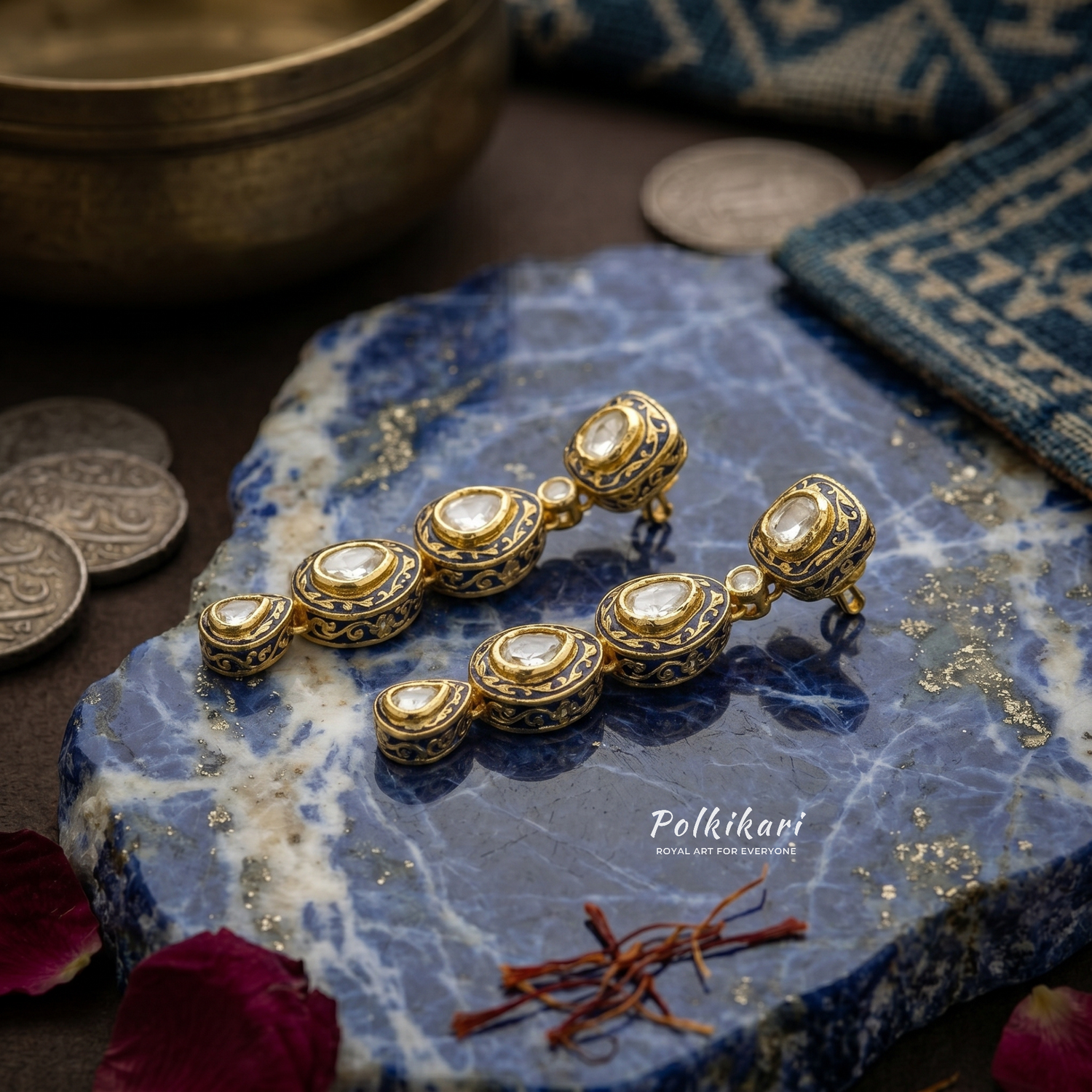 Imperial Damascus Lab Grown Polki Earrings