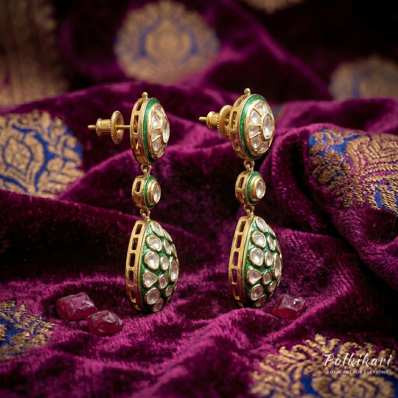 Jadeite Mosaic Drops Lab Grown Polki Earrings