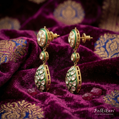 Jadeite Mosaic Drops Lab Grown Polki Earrings