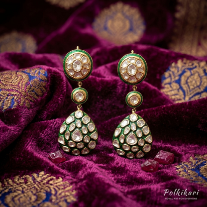 Jadeite Mosaic Drops Lab Grown Polki Earrings