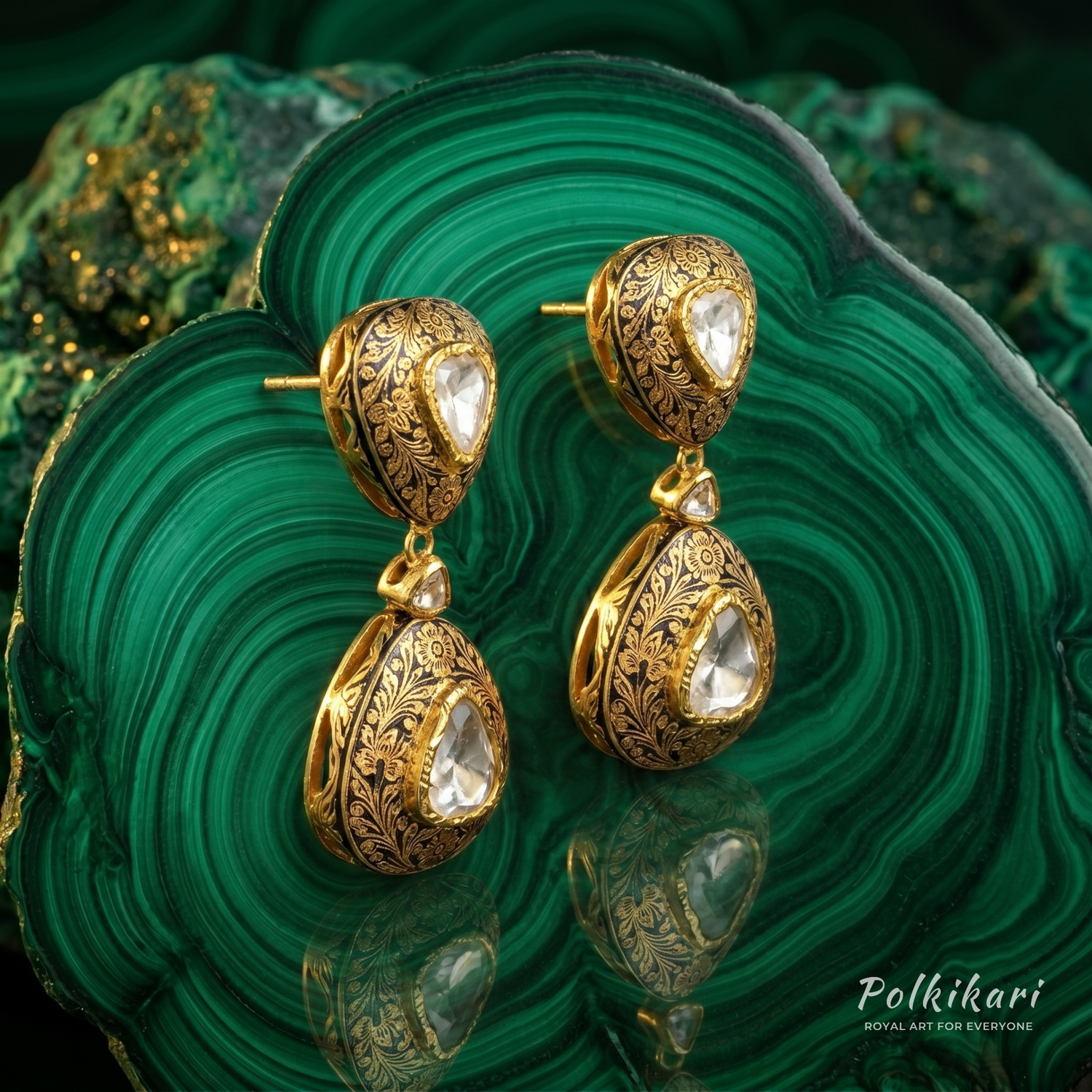 Celestial Filigree Drops Lab Grown Polki Earrings