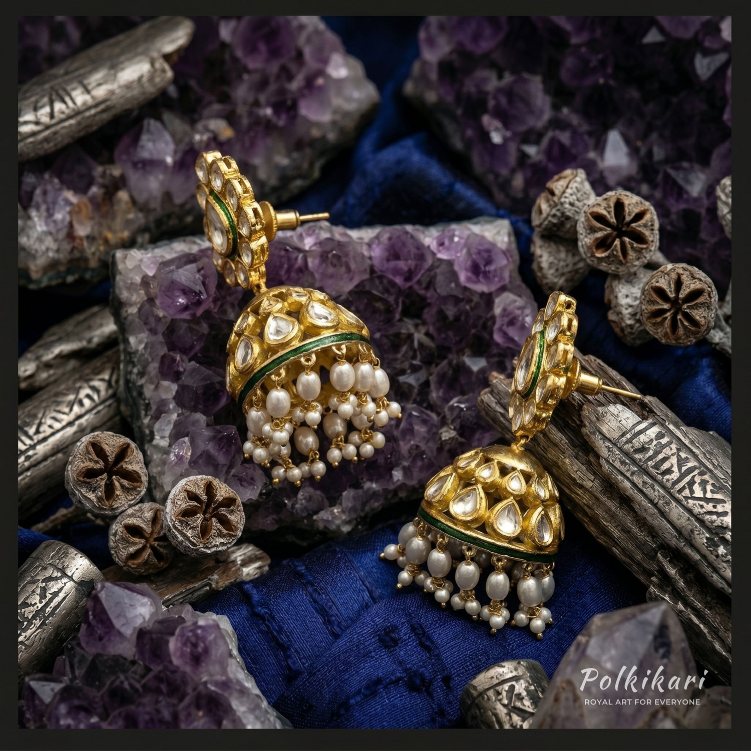 Vintage Filigree Lab Grown Polki Earrings